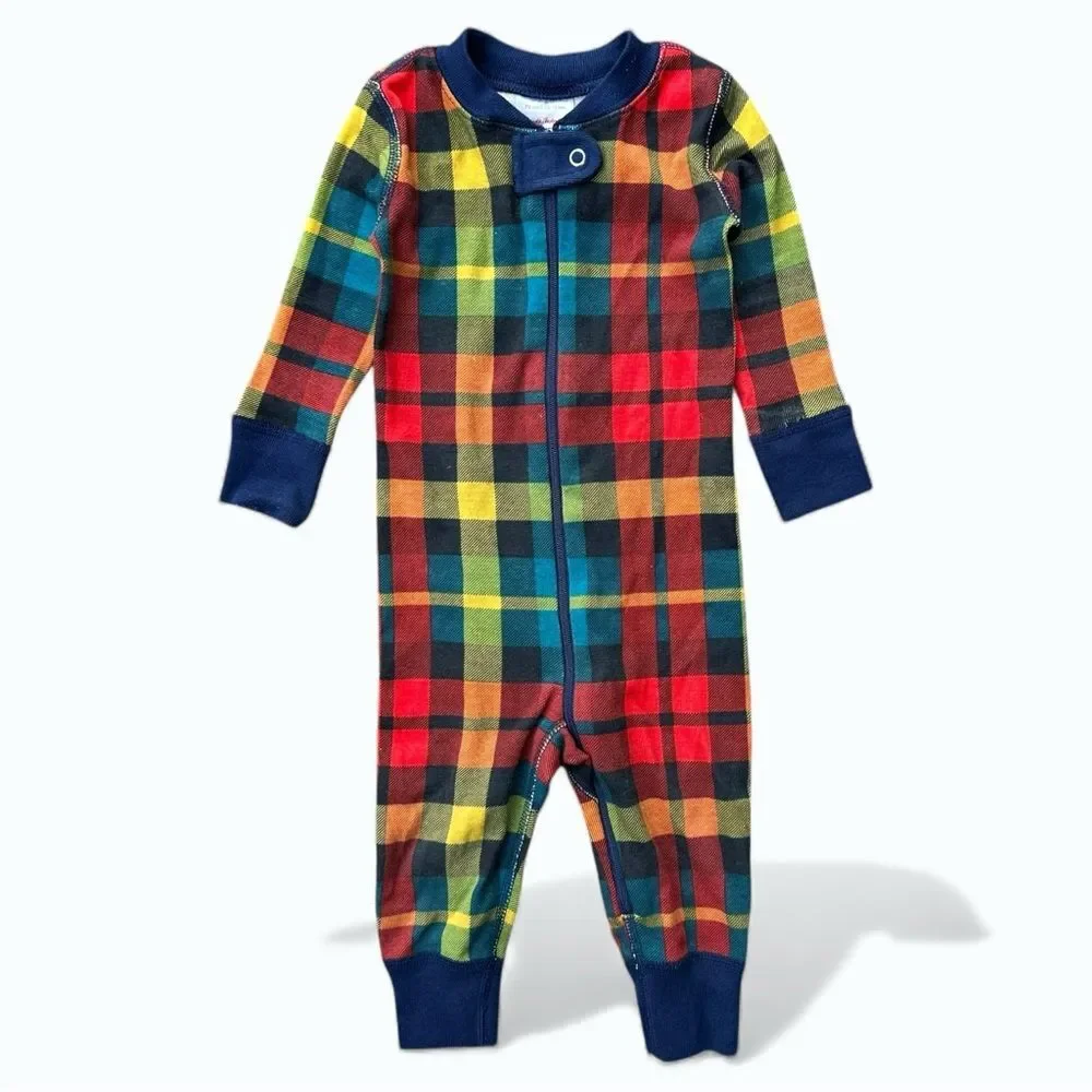 Hanna Andersson Rainbow Plaid Zip Sleeper 6-12M Baby Cotton Pajamas Unisex
